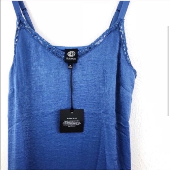 Bobeau Blue Satin Lace Trim Midi Dress - Picture 4 of 4